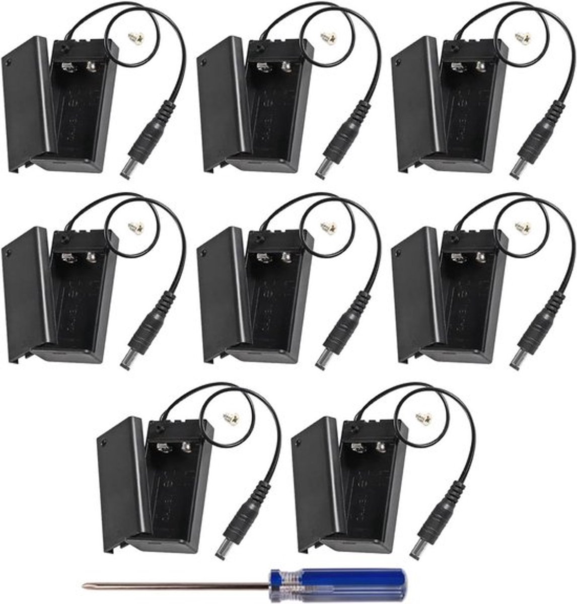 9 V batterijhouder behuizing met schakelaar en DC-stekker - 8 stuks - projectbox met afdekking