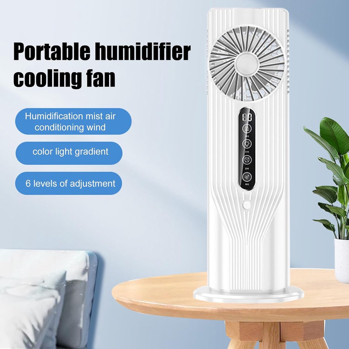 Luchtbevochtiger Ventilator - Bureau Vernevelaar - Persoonlijke Koeling - Stille Werking - 15.5 cm - Wit