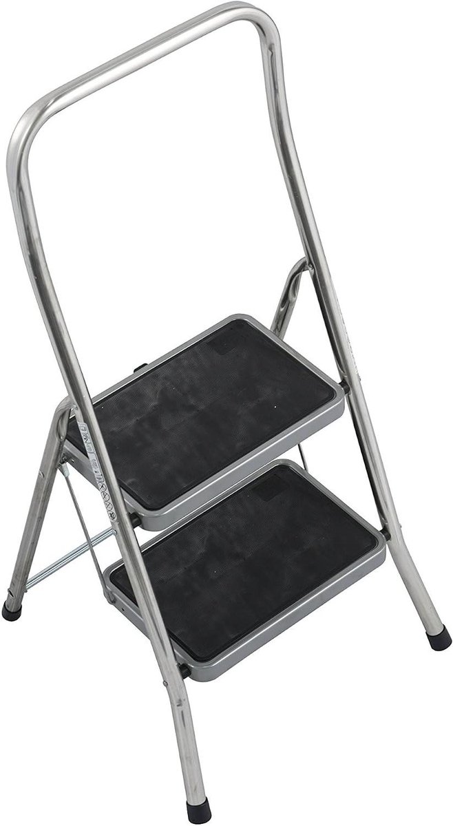 Vouwstep - Opstapje - Hoge objecten pakken - Antislip treden - 2 treden - Zilver