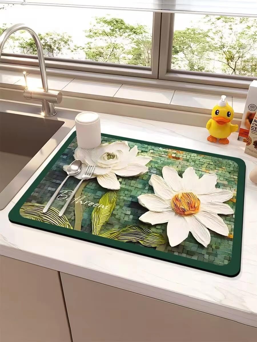 Droogmat voor aanrecht lotus - 2 stuks - Microvezel - Sneldrogend en absorberend - ShopVlot