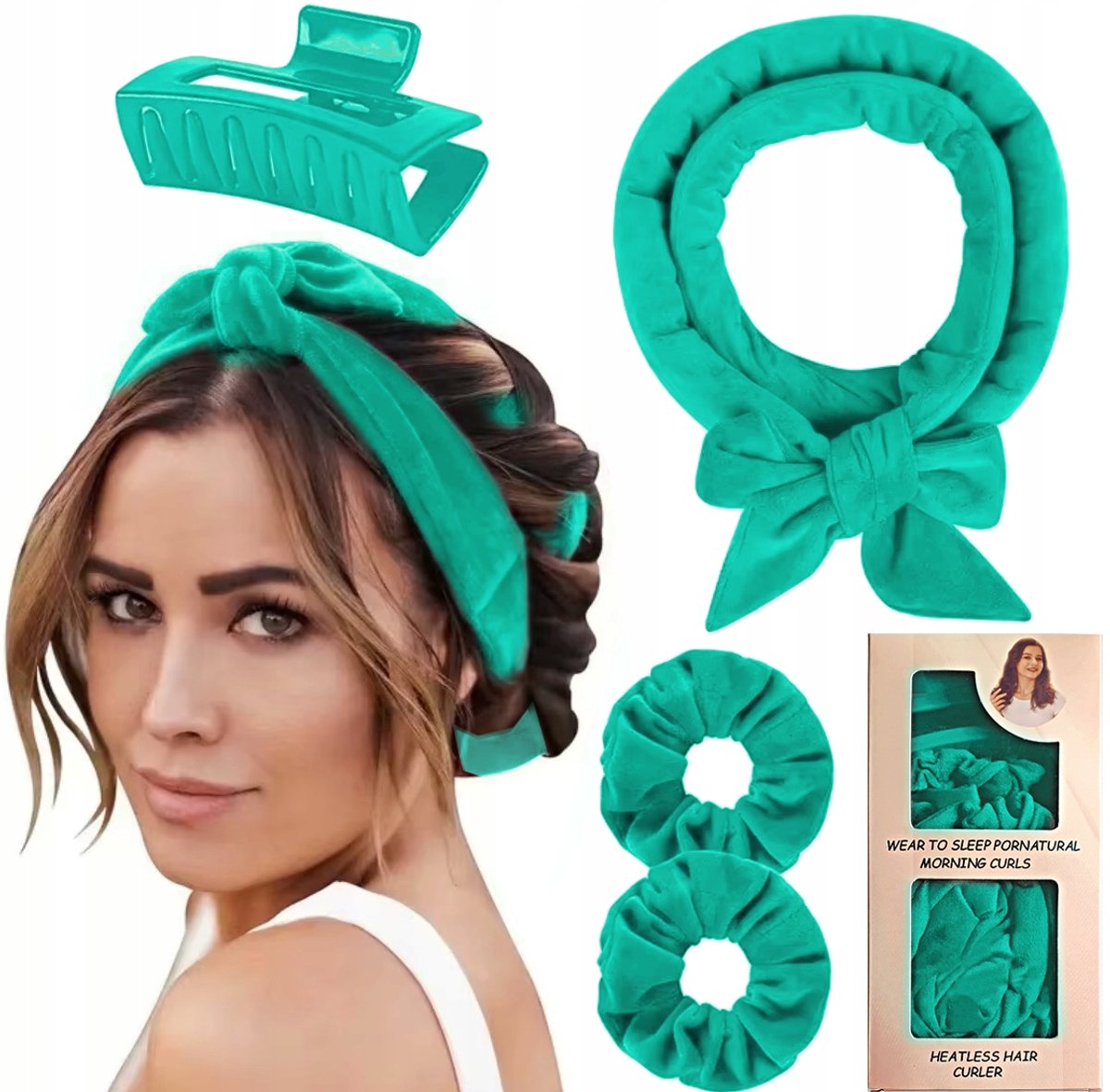 Velours Haarrollerset voor Hittevrije Curlen met Klem - Groen