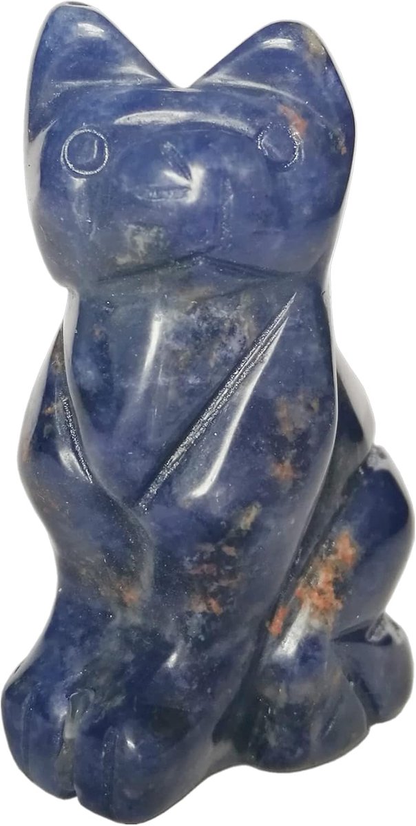 Sodaliet kristallen 50mm - Handgegraveerde figuren - Gelukskat - Perfect voor meditatie - ShopVlot