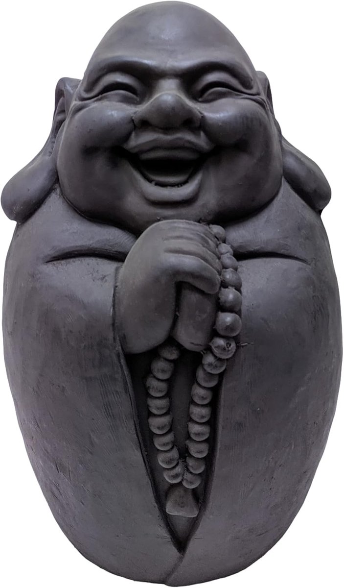 Buddha beeld staand 46 cm - vrolijke dikke boeddha - donkergrijs - inspirerende decoratie - ShopVlot