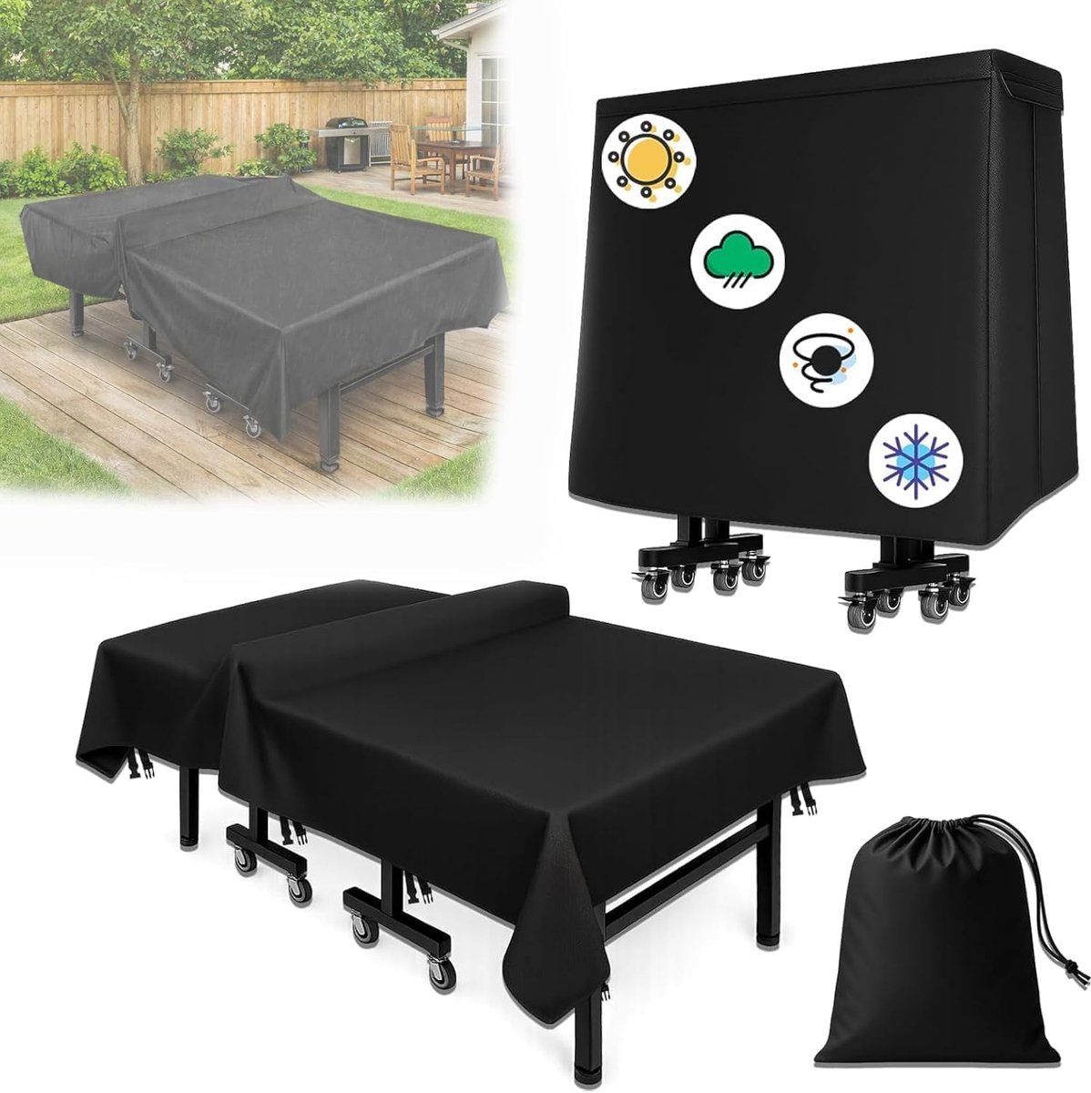 Tafeltennistafel afdekking 274 x 152 cm - waterdicht 420D Oxford - winddicht met 8 gespen - ShopVlot