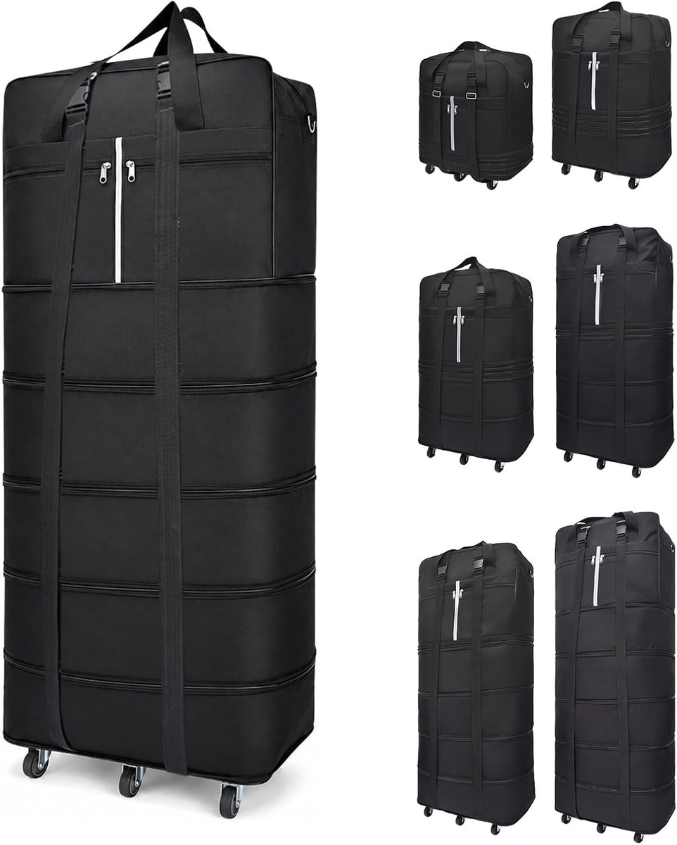 Opvouwbare reistas met wielen 127 cm - grote reistas 61-185 liter - handgrepen en ritssluiting - ideaal voor vakantie - ShopVlot