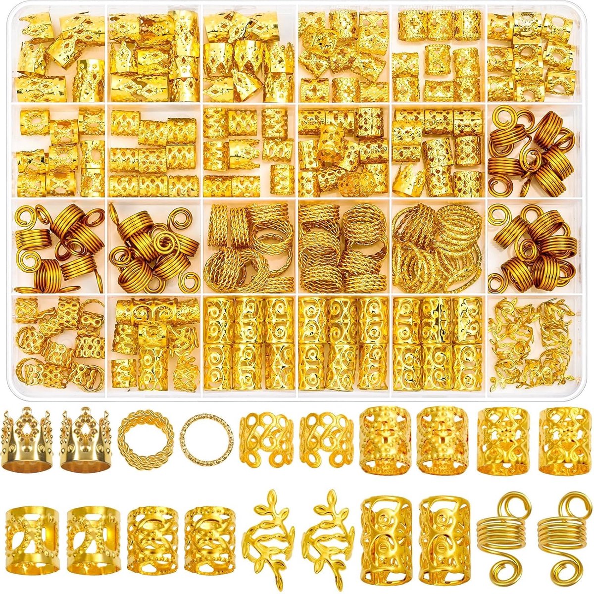 Haaraccessoires 220 Stuks - Gouden Haarjuwelen - Diverse Stijlen - Versier je vlechten - ShopVlot