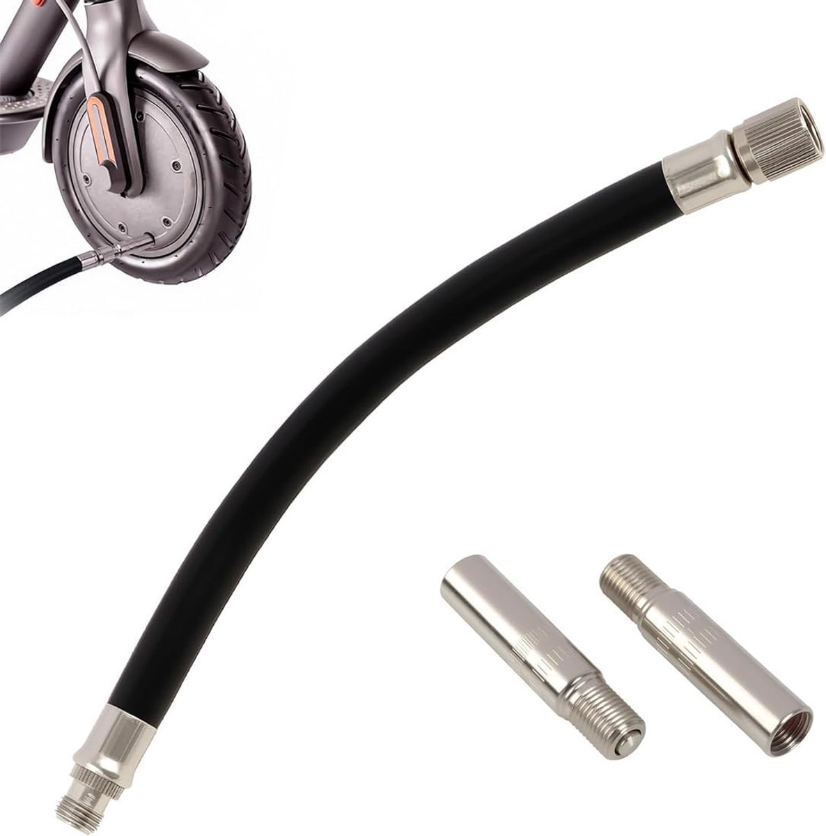 Adapter voor fiets - 1 verlengslang rubber + 2 ventieladapters - ideaal voor moeilijk bereikbare ventielen - ShopVlot
