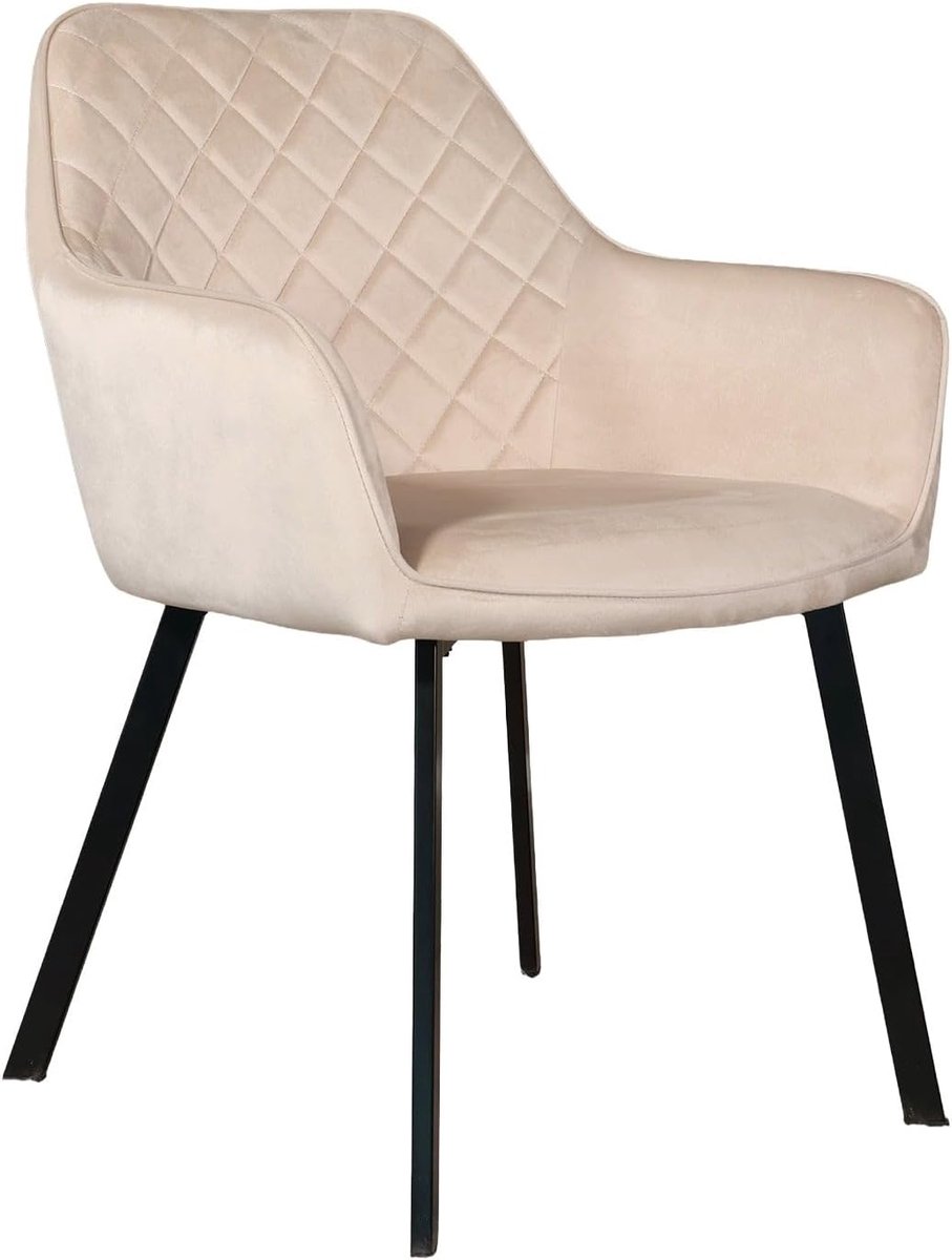 Eetkamerstoel met armleuning - zandkleurig fluweel - eenvoudige montage - trendy design - ShopVlot