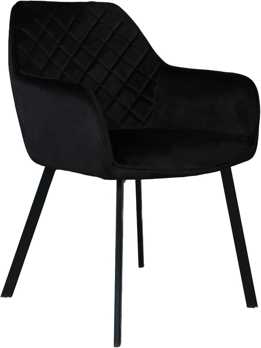 Eetkamerstoel met armleuning - 4 stuks - zwart velvet - gemakkelijke montage - ShopVlot