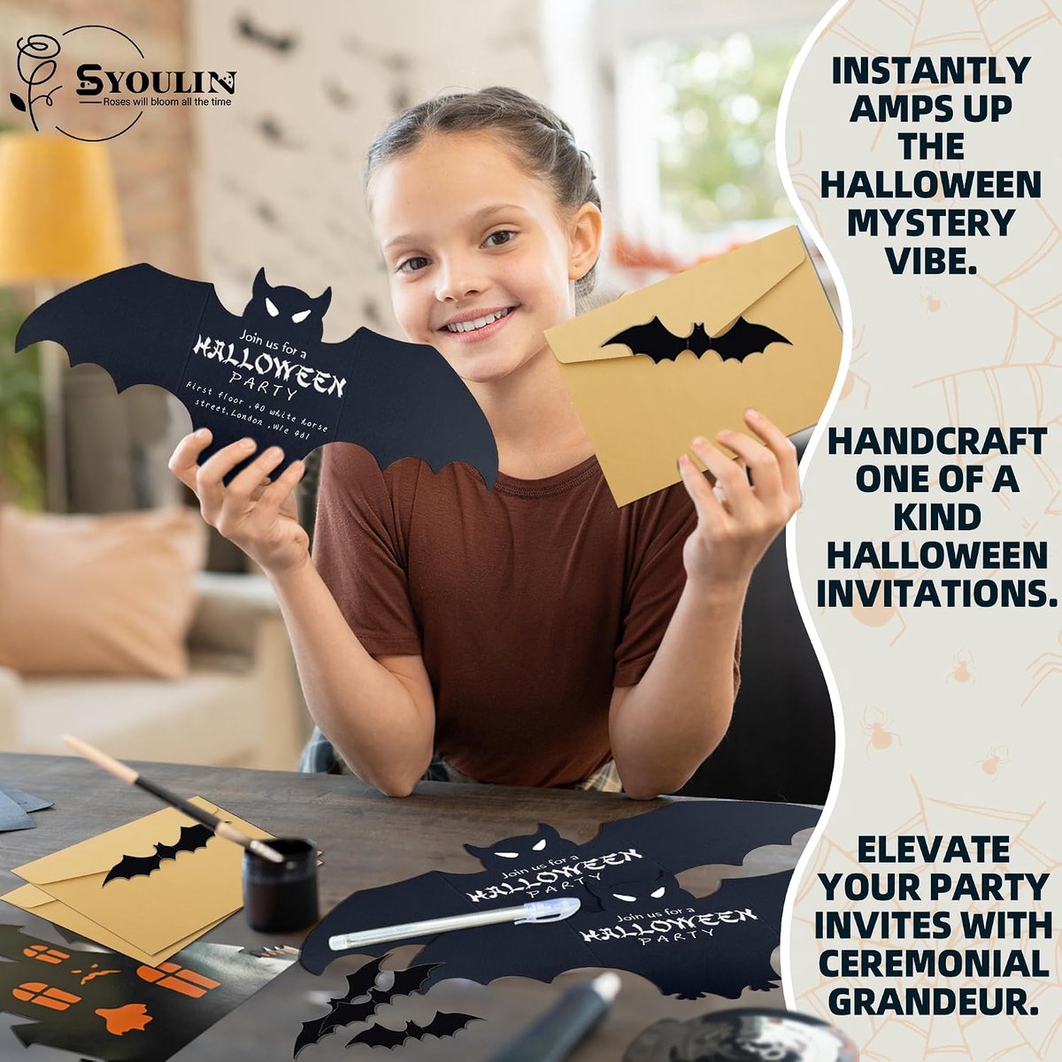 Halloween uitnodigingen - vleermuisvorm - kraft papier enveloppen - nodig je vrienden uit voor het feest! - ShopVlot