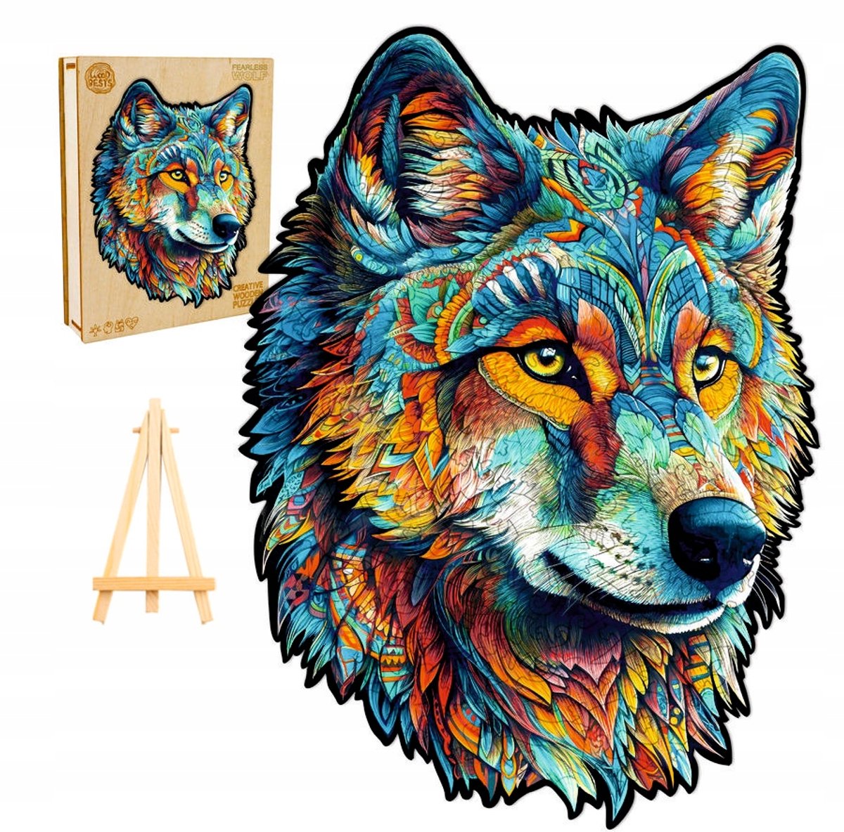 Houten Puzzel Adulten 300 Stukjes Wolf in Houten Kist
