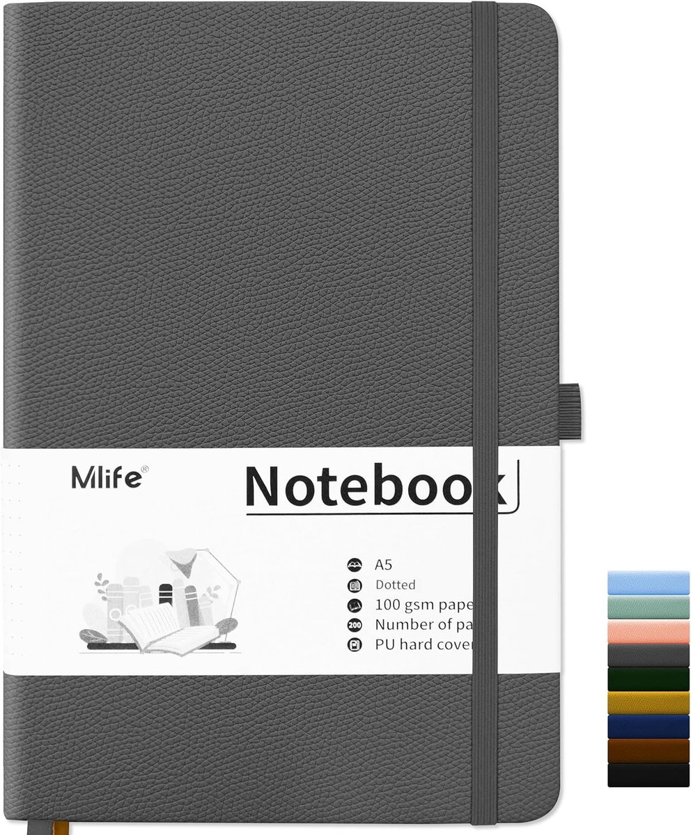 Notitieboek A5 met stippen - 100 gsm dik papier - harde kaft met binnenzak - ideaal voor op kantoor - ShopVlot