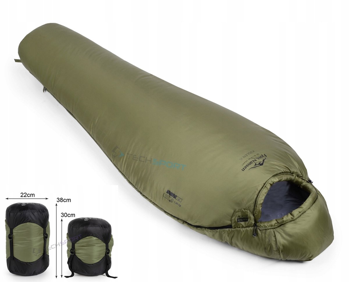Merkloze Mummie Slaapzak XL -16°C, 1.4kg, Olijfgroen, Rechts
