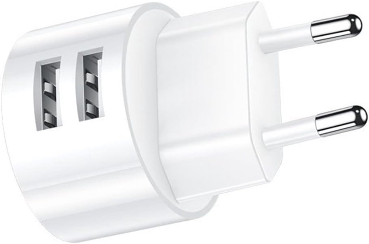 USB plug adapter dual port - ultra-slim ontwerp - 5V, 2.1A - ideaal voor thuis en onderweg - ShopVlot