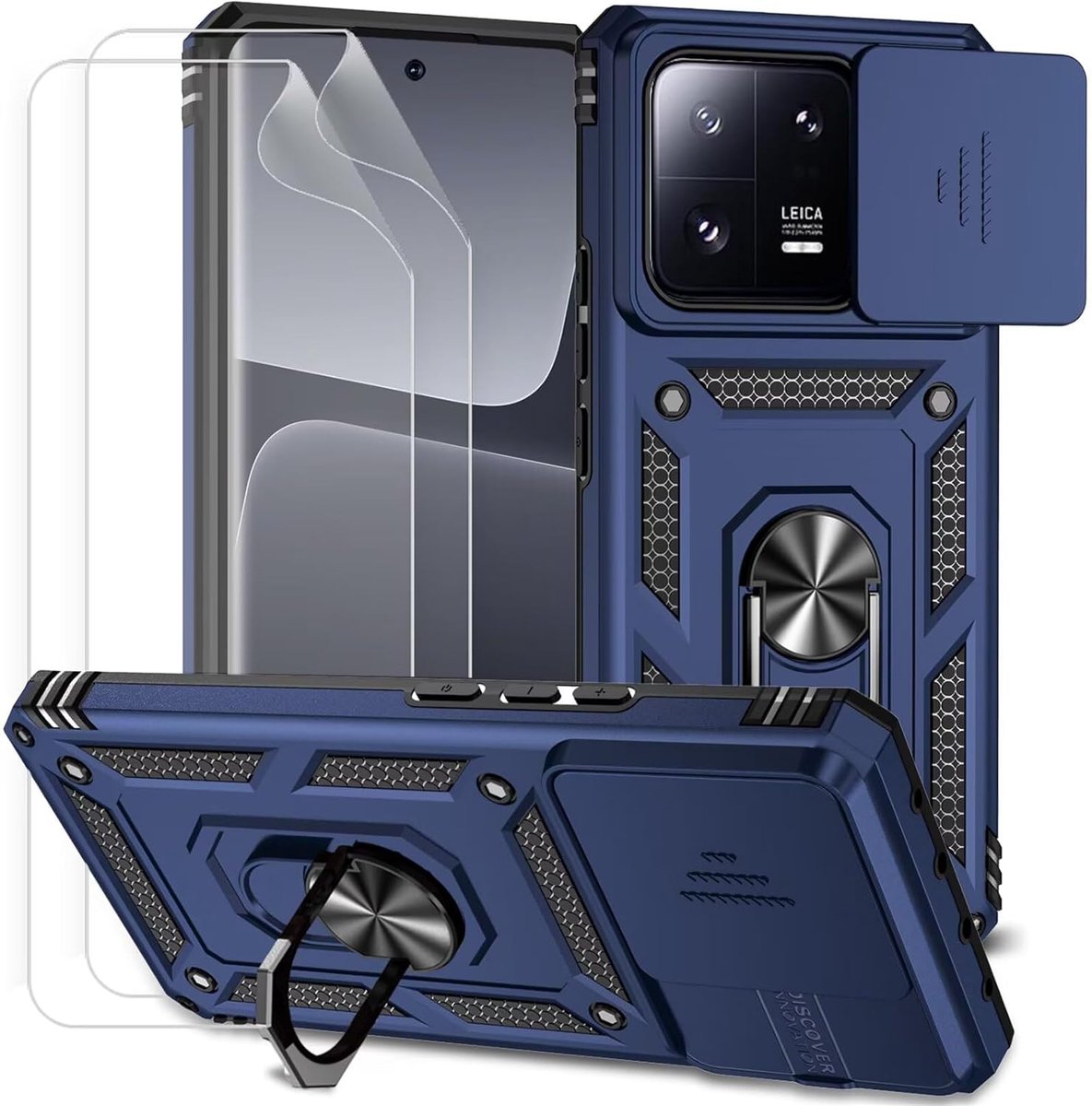 Mobiel hoesje met camera slider - 360° roterende stand - schokbestendig blauw - ShopVlot
