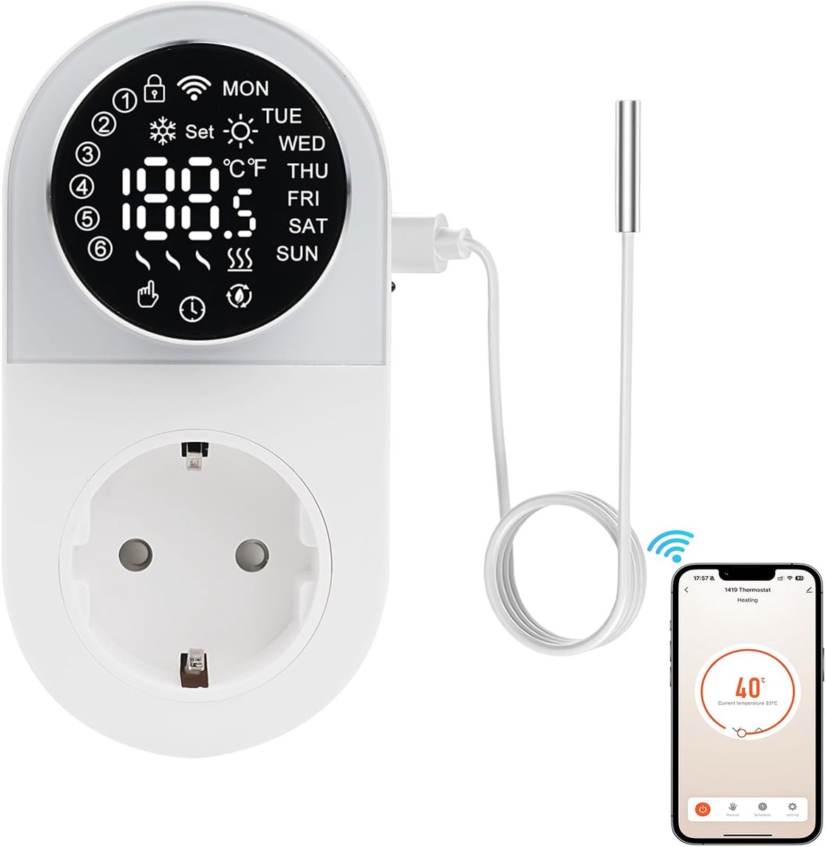 Thermostaat WiFi 220 V - 16 A - Stembediening - App bediening voor slimme thermostaat - ShopVlot