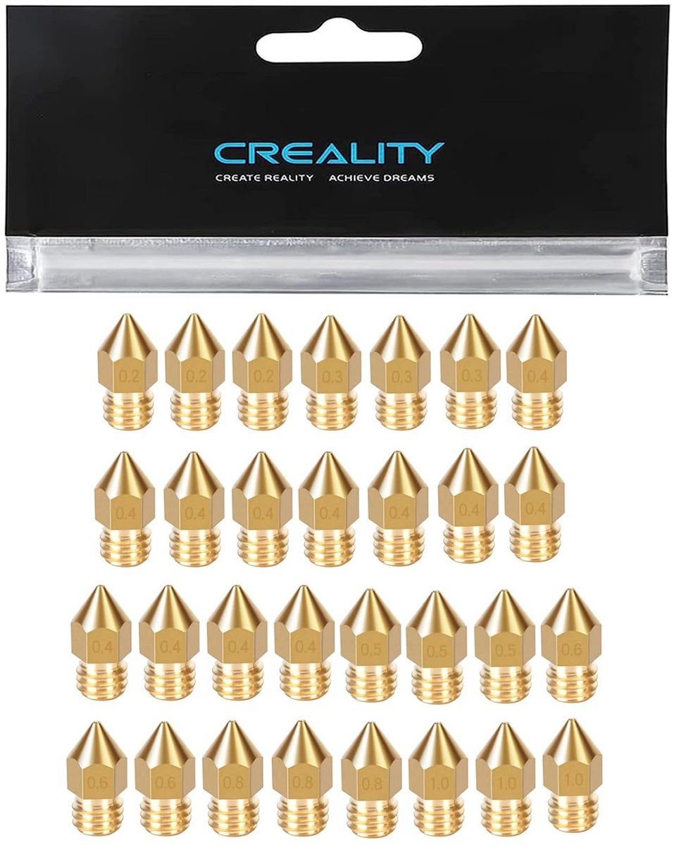 3D printer nozzles set 30-delig - messing 0.2mm - 0.3mm - 0.4mm - 0.5mm - 0.6mm - 0.8mm - 1mm - voor Ender 3 series - ShopVlot