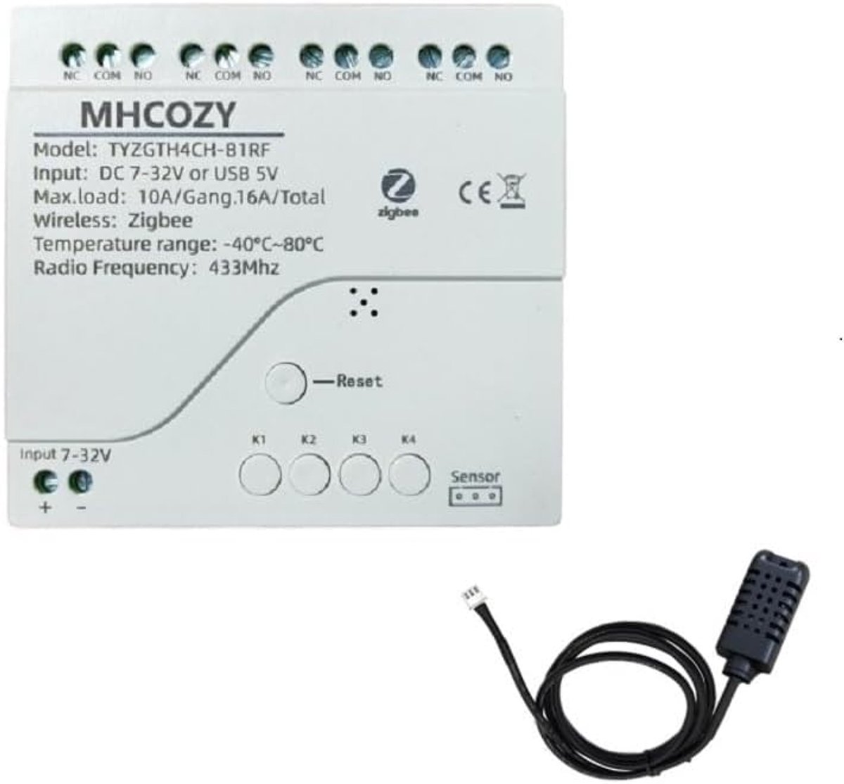 Temperatuur- en vochtigheidssensor - 4 kanaals relais - smartphonebediening - overal monitoren - ShopVlot