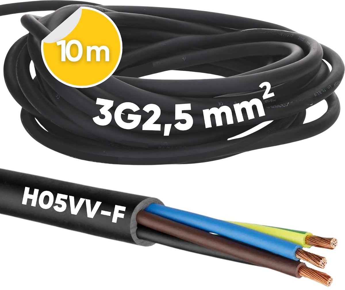 H05VV-F aansluitkabel 3 x 2,5 mm² - PVC kabel 3G2,5 - flexibele verbinding - ideaal voor lampen - ShopVlot