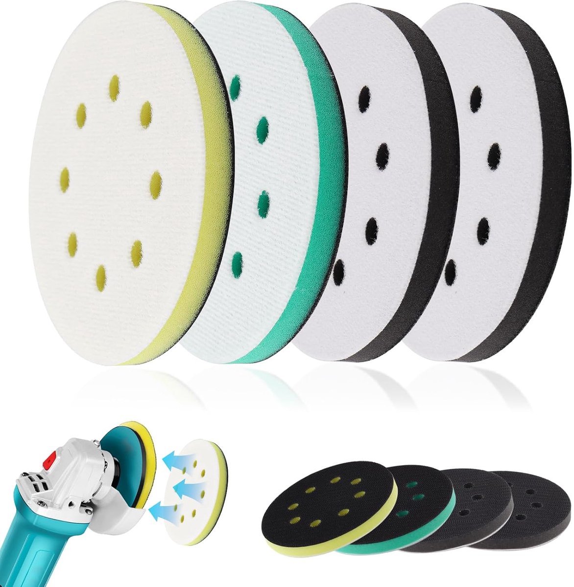 Spons schuurpad 125mm - 4-delige set - 8 gaten - voor een gelijkmatige afwerking - ShopVlot