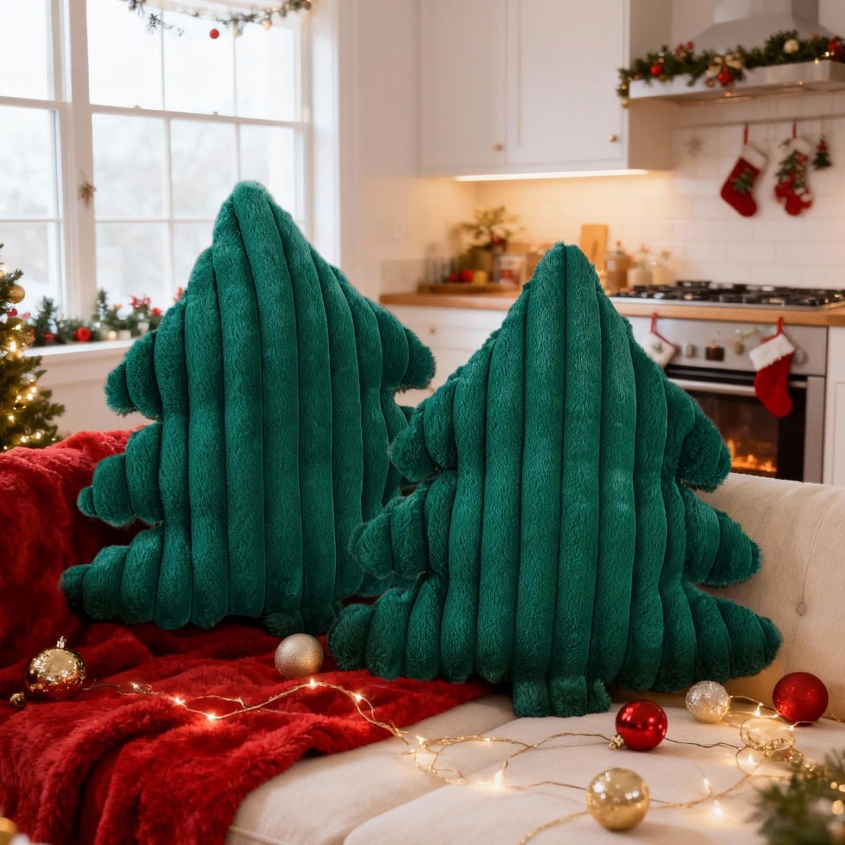 Kussen set van 2 - brede strepen - pluche kerstboom kussens - sfeervolle winter decoratie - ShopVlot