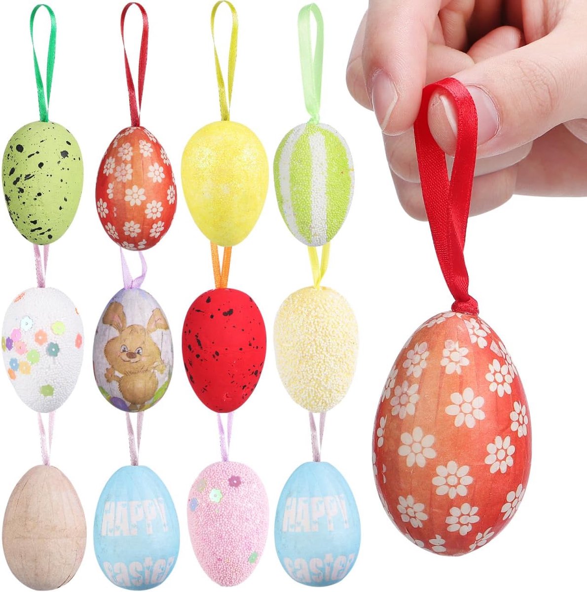Paasei ornamenten 12pcs - kleurrijke foam eieren - glitters - perfect voor feestdecoratie - ShopVlot