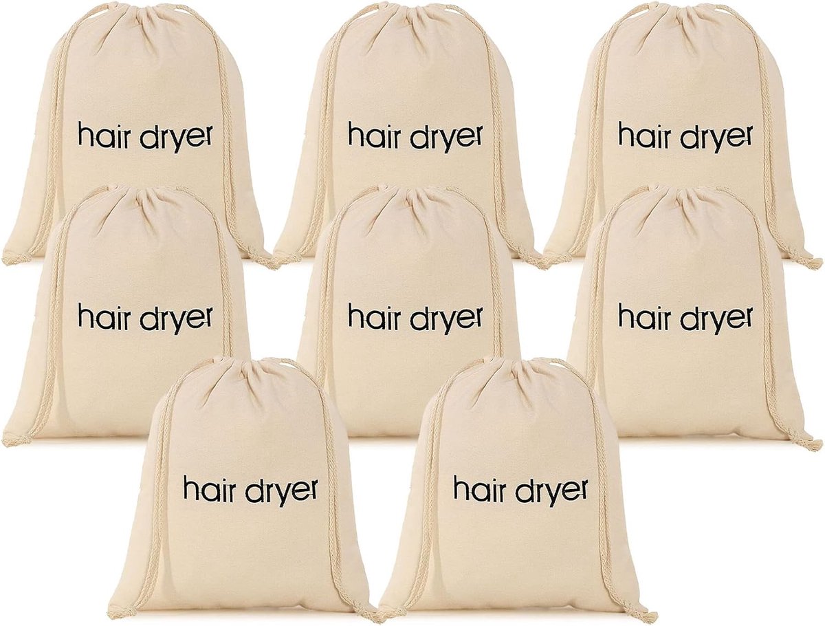 Haarföhnzakken 8 stuks - Beige - Trekkoord - Ideaal voor opbergen en reizen - ShopVlot
