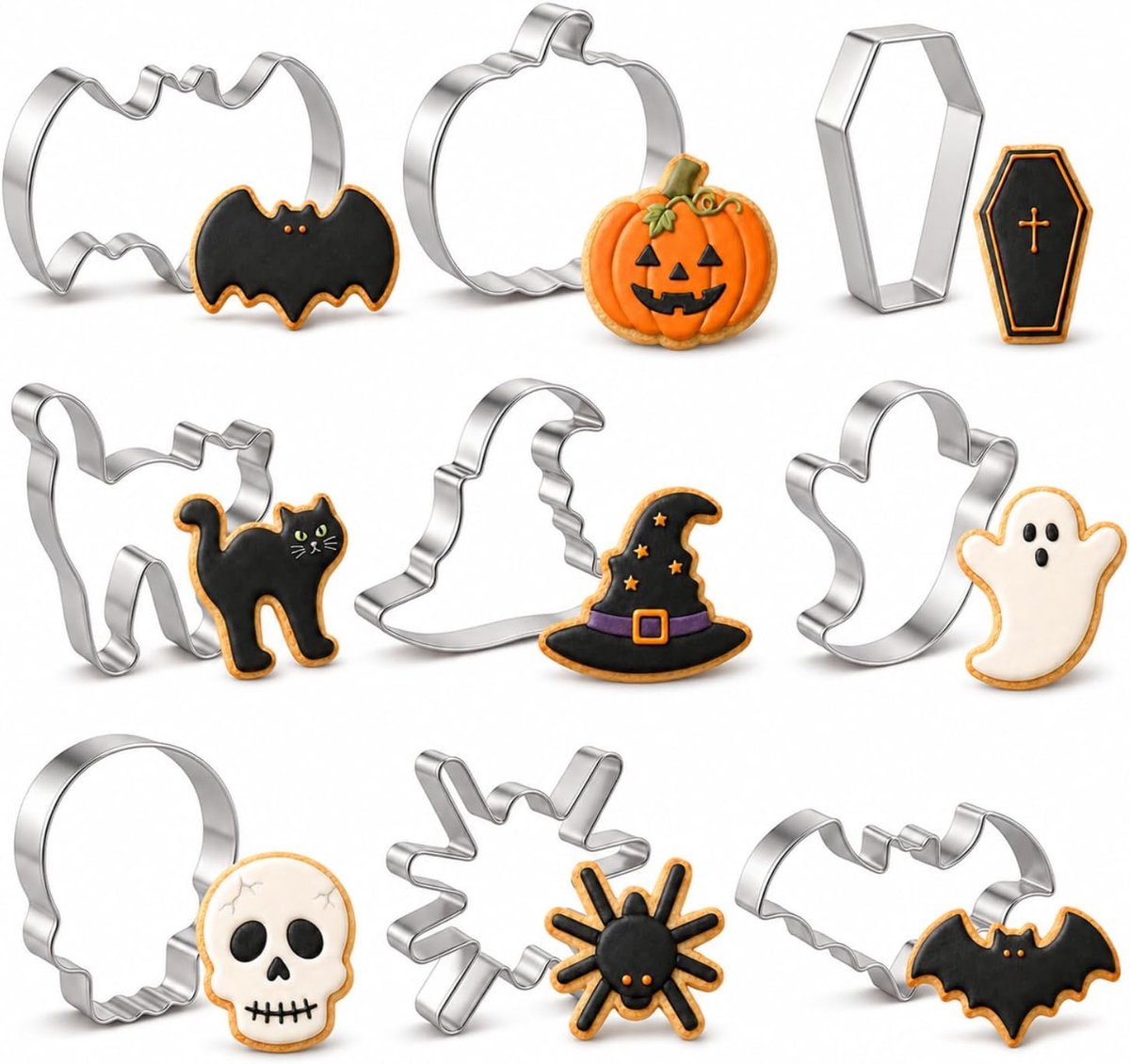 Koekjessnijders 9-delig - roestvrij staal - Halloween vormen - maak feestelijke lekkernijen - ShopVlot