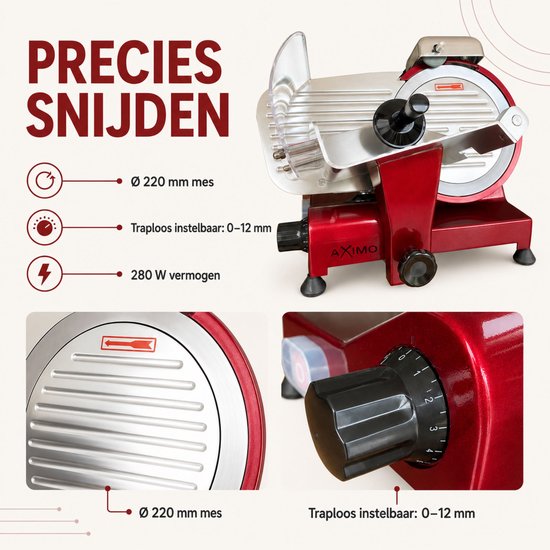AXIMO Professionele Vleessnijmachine - Ø 220 mm Mes - 0-12 mm - 280 W - Inclusief 2 Beschermende Handschoenen van AXIMO — afbeelding 5
