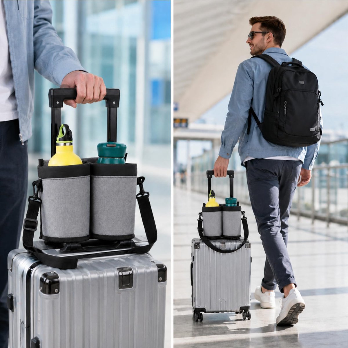 Universele Koffer Bekerhouder - Reisaccessoire voor Bagage en Koffers - Handenvrije Bekerhouder voor Koffergreep - Praktische Reishouder voor Drinkbekers en Flessen - Ideaal voor Zakenreizen, Vakantie en Dagelijks Reizen