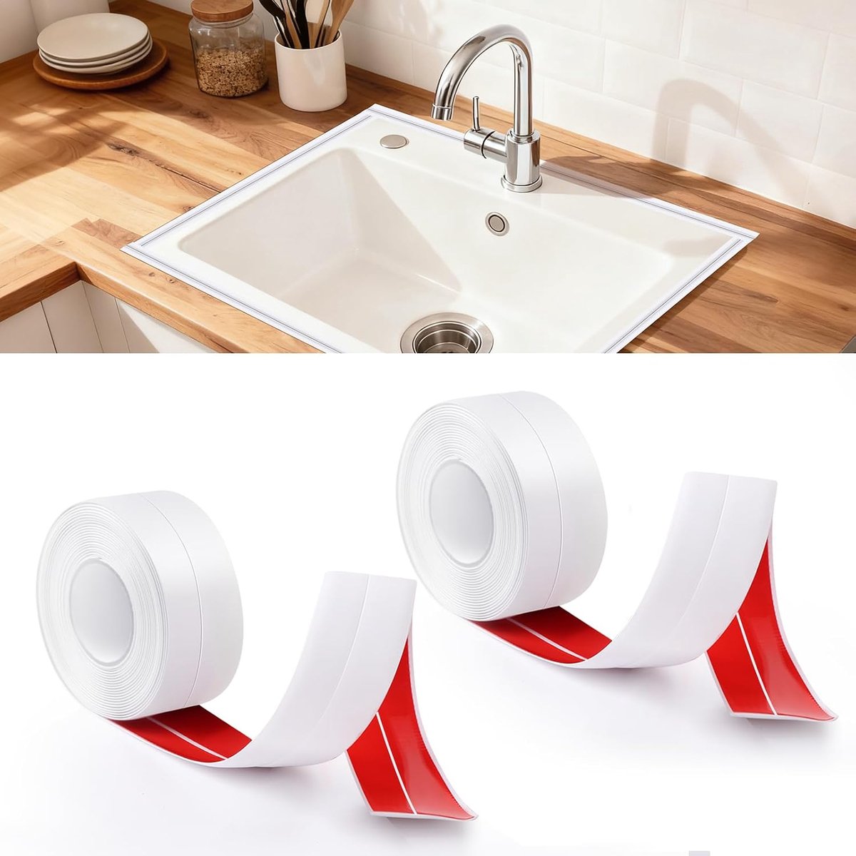 Plinten, 5 m, zelfklevend, 20 x 20 mm, waterdichte afdichting voor werkbladen, badkamer en woonkamer, wit