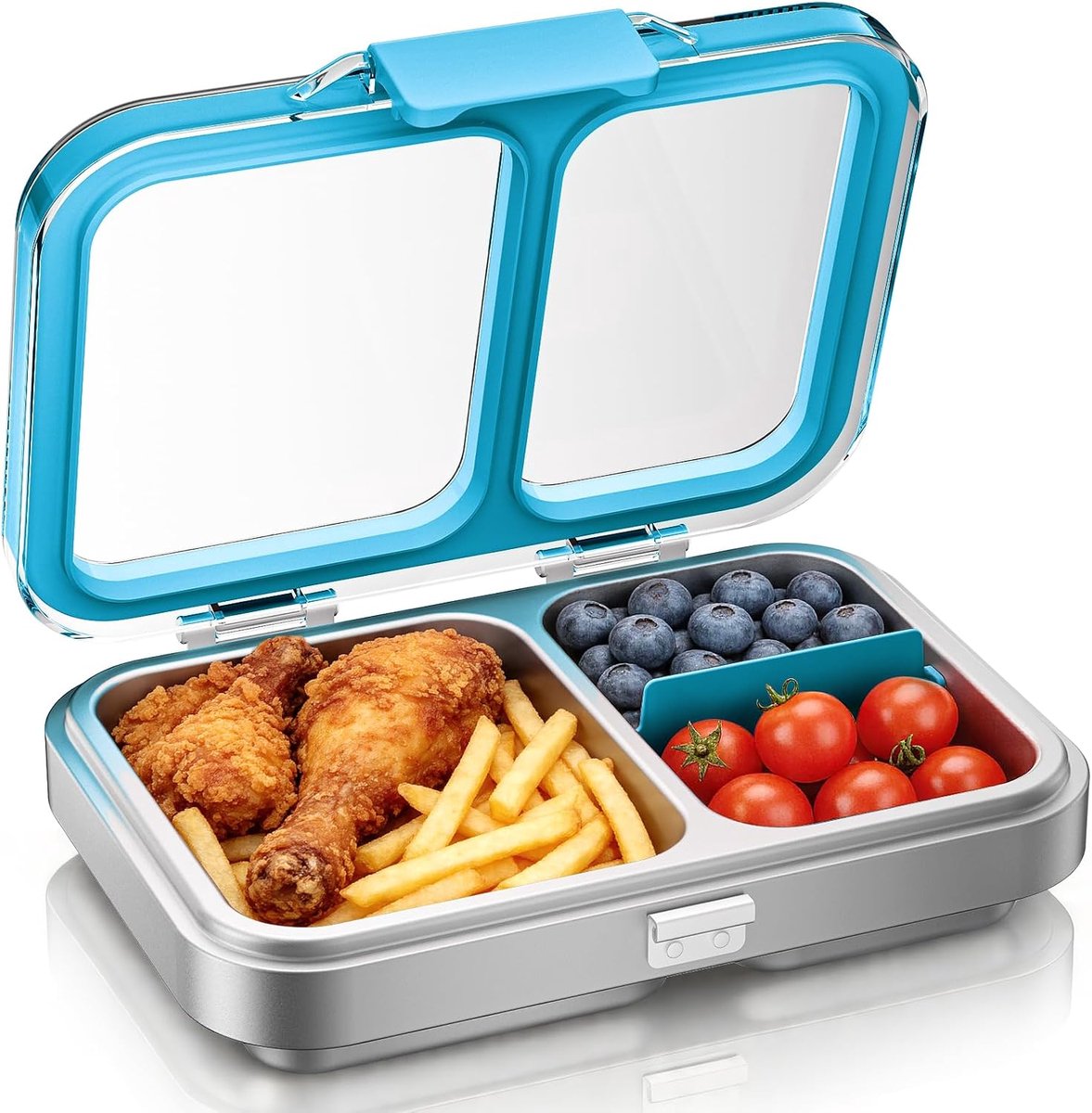 Roestvrijstalen broodtrommel voor kinderen, 1000 ml, metalen bento-lunchbox met 2 vakken, lekvrije broodtrommel voor kleuterschool, kleuterschool, school, sandwichbox, lunchbox, lunchbox