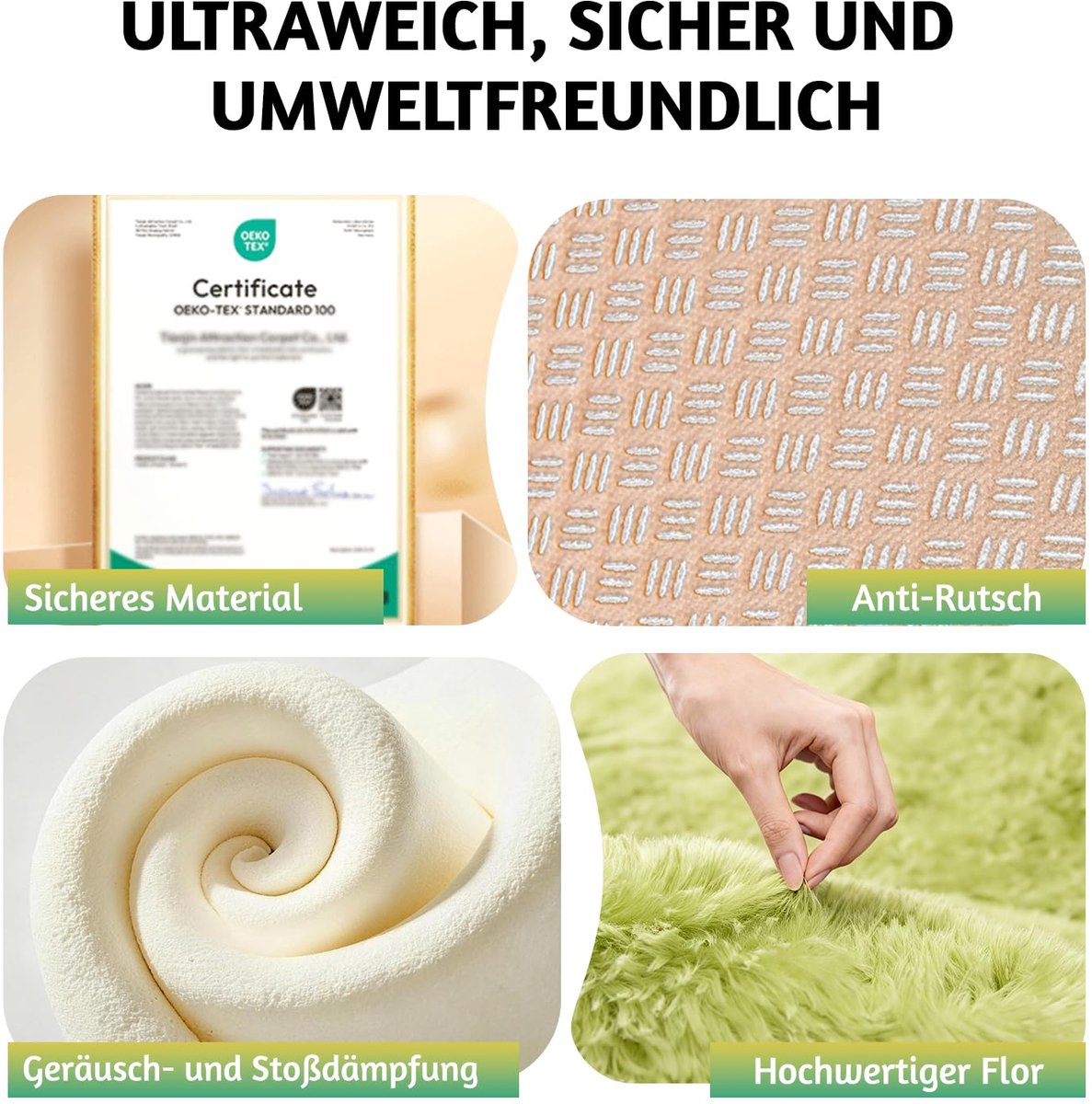 Vloerkleed rond 150 cm - hoogpolig groen - wasbaar antislip - zacht en wollig voor woonkamer - SnelShoppen
