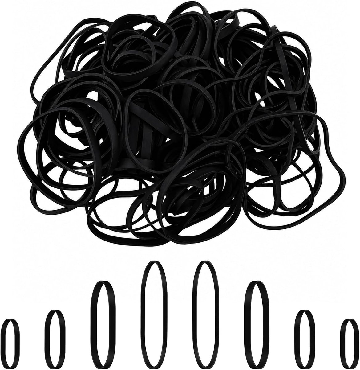 120 stuks zwarte siliconen ringen, natuurlijk rubber, elastische brede dikke koudebestendige siliconen banden, huishoudrubber voor camping, survival, robuuste kantoorbenodigdheden (4/6/8/12 cm)