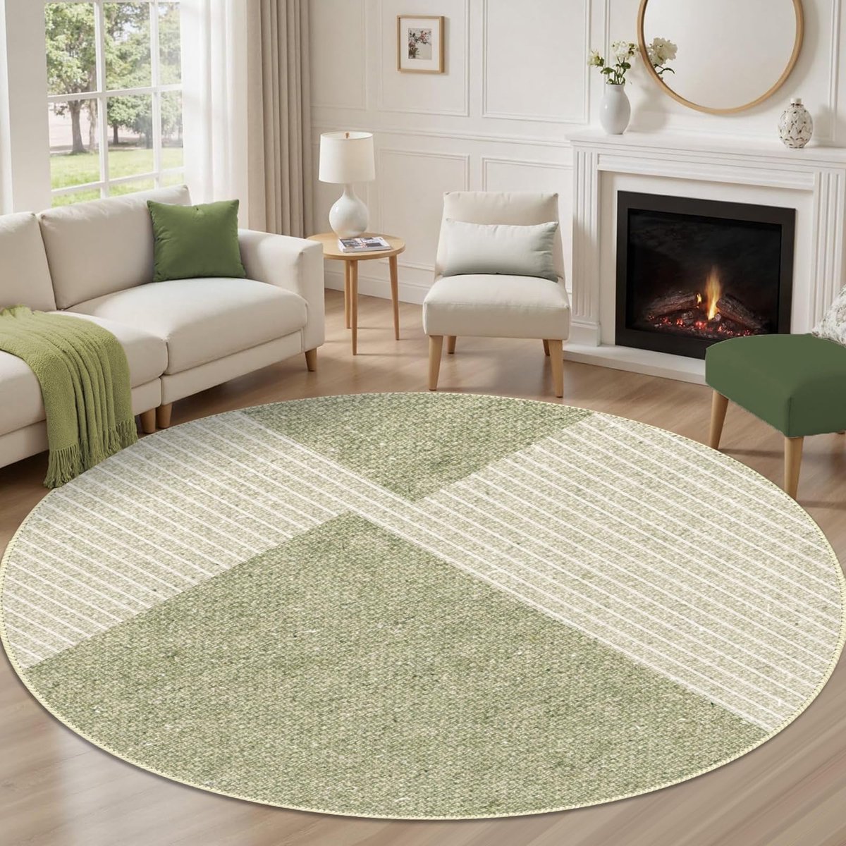 Rond tapijt 80 cm - geometrische lijnpatronen - antislip - ideaal voor slaapkamer of woonkamer - SnelShoppen