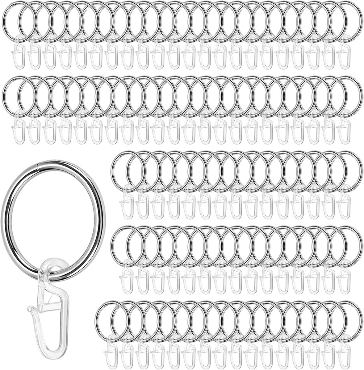 Gordijnringen met haken, 30 mm, metalen gordijnringen met gordijnhaken, transparant, gordijnringen om te openen voor douchegordijnen, gordijnen, deurgordijnen