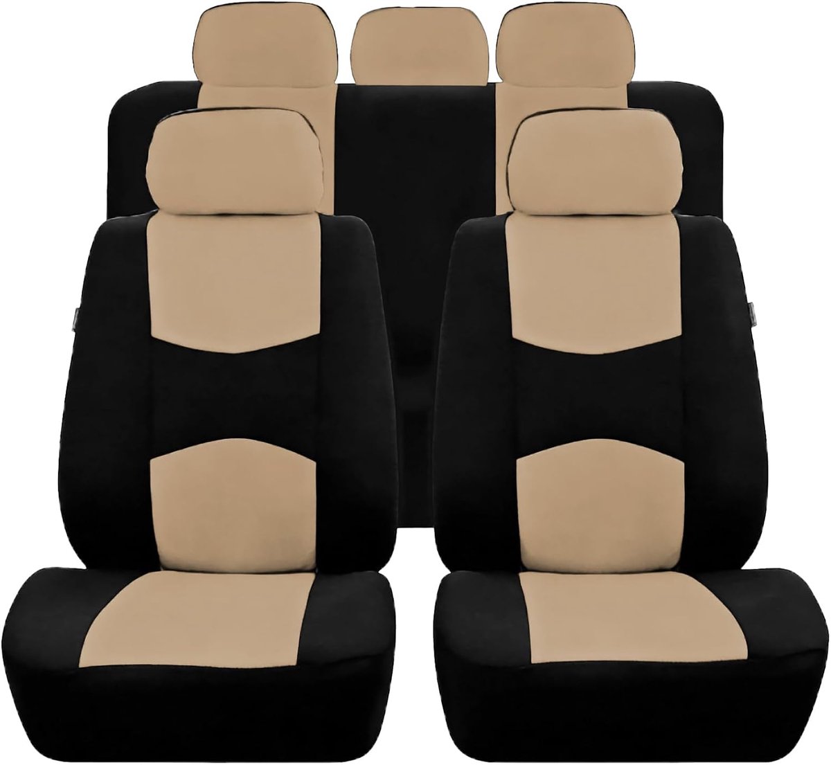 9-delige set, beschermhoezen, complete set, polyester, ademend, voorstoelen, achterstoelen, autohoezen, wasbare autostoelhoezen, auto-interieurhoezen, beige
