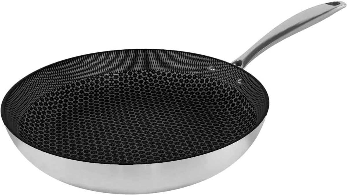 & Pan - Honey Koekenpan 28 cm -Geschikt voor alle warmtebronnen, inclusief inductie – PFAS-vrij- Honinggraat 3-Ply -Vaatwasserbestendig -Roestvrij staal- Cool Touch Handvat -RVS