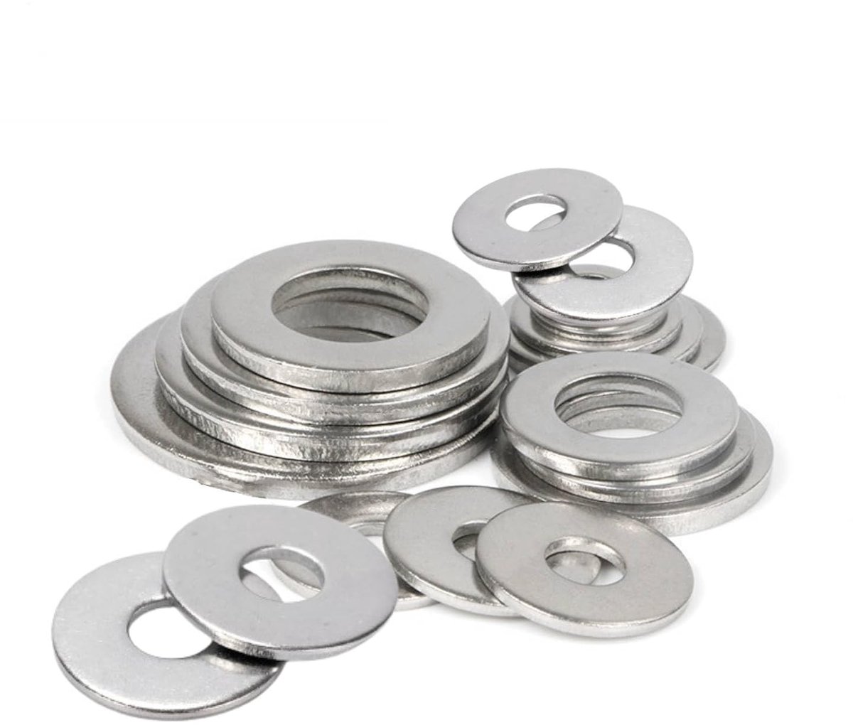 M8 x 16 mm groot, 50 stuks carrosserieschijven 304 roestvrij staal, A2 V2A bijsluitringen, roestvrije, metalen schijven voor schroeven, moeren, schroefdraadstang