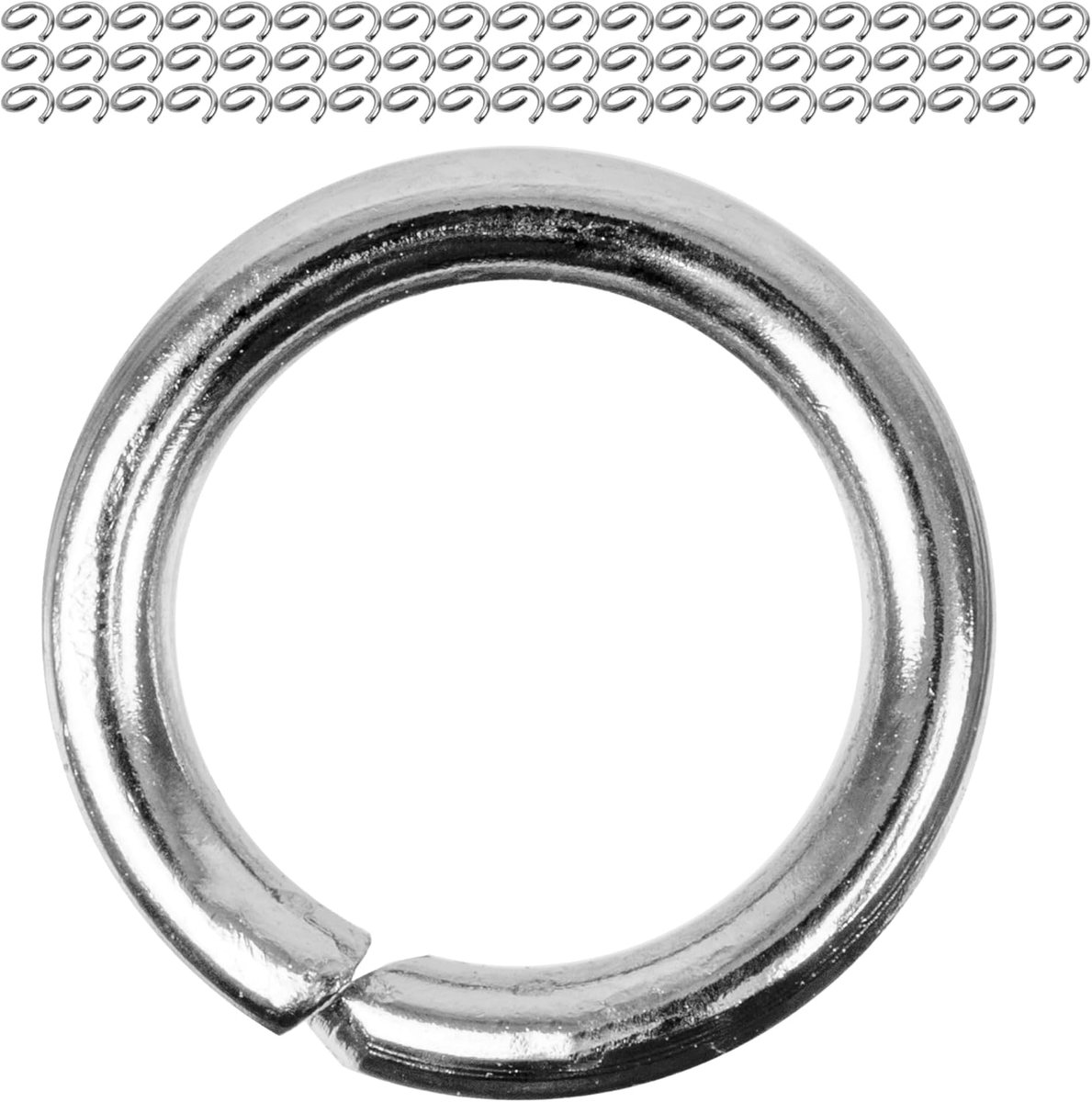 Buigringen, Ø 10 mm binnen, 60 stuks, veredeld staal, zilverkleurig, metalen ringen, sieraden, O-ring sleutelhanger, open kettingringen, armband, ronde splitringen, ogen
