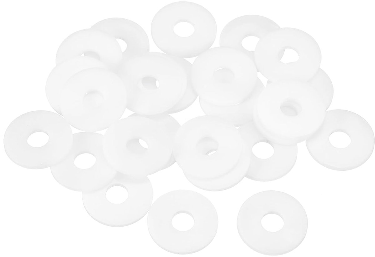 25 stuks M10 nylon sluitringen, platte ringen, 10 mm binnendiameter 25 mm buitendiameter 2 mm dik, kunststof afstandhouders voor schroeven, kraan, sanitaire reparatie, wit