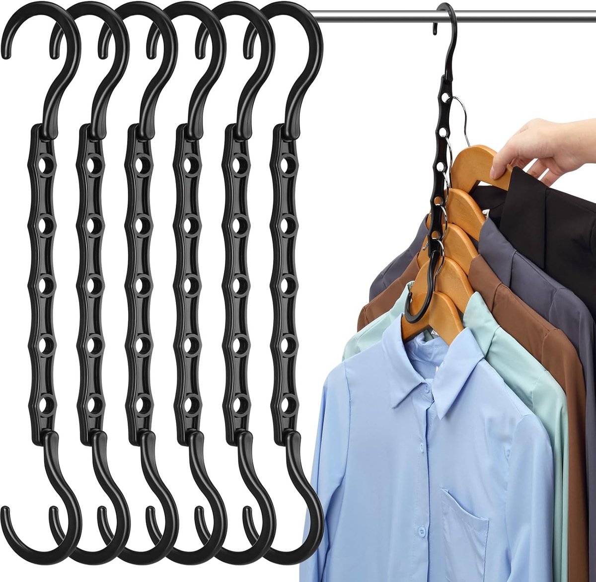 20 stuks kunststof kleerhangers, zwart, magische kastorganizer, ruimtebesparend voor kleding, ideaal voor slaapzaal, antislip en stabiel