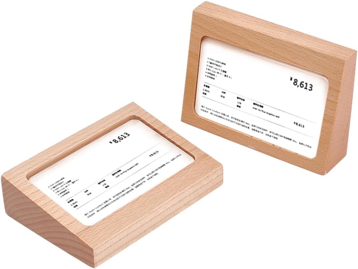 2 stuks houten labelhouderstandaard 10,6 x 7,7 x 2,8 cm schuine achterkant displayvoet met acrylpaneel Navajo witte houten bordhouderstandaard tafelmodel displaystandaards