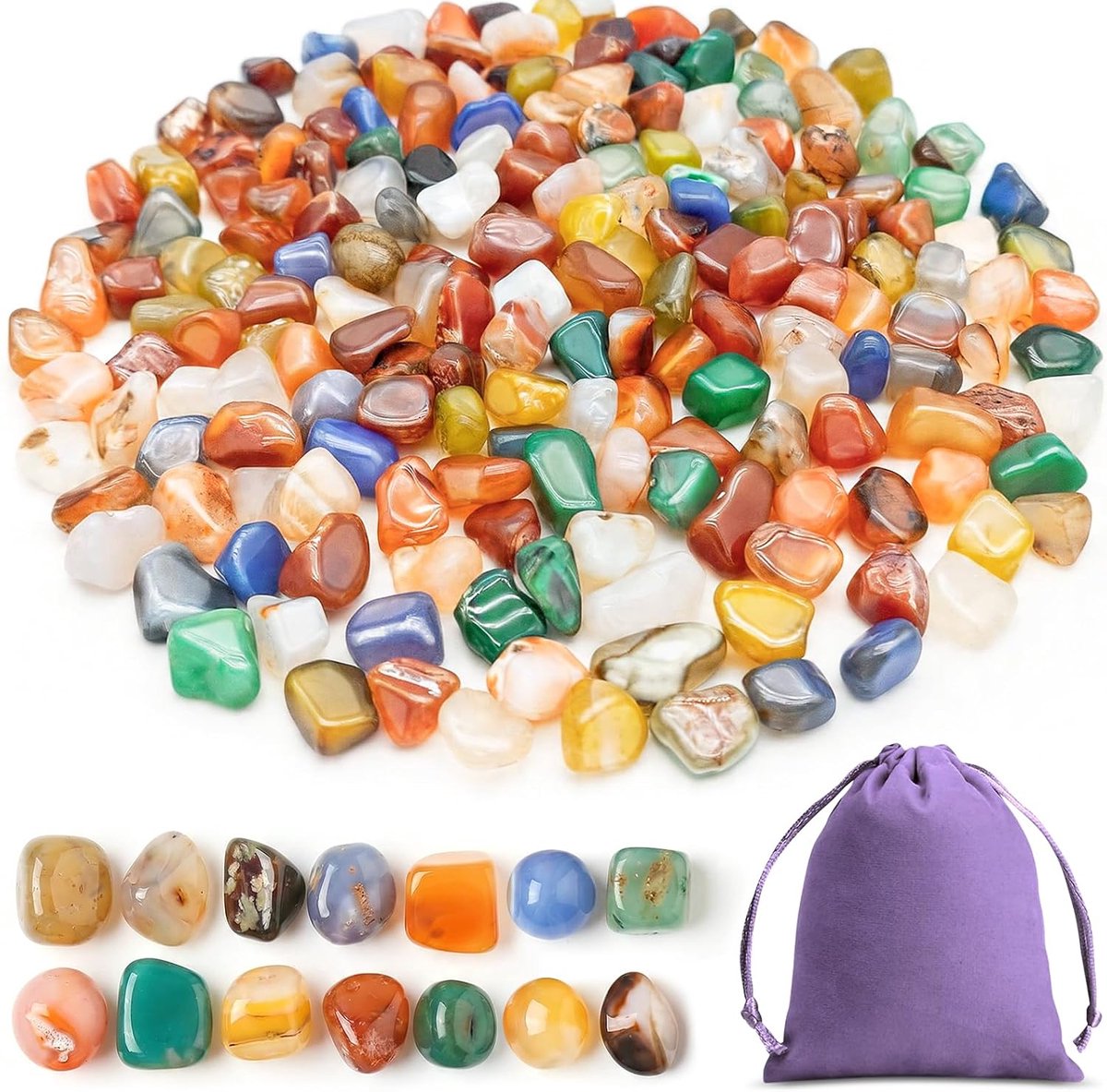 11-25 mm, kleurrijke mix van natuurlijke halfedelstenen, trommelstenen mengsel, kleine edelstenen voor decoratie, edelsteenspel, 500 g
