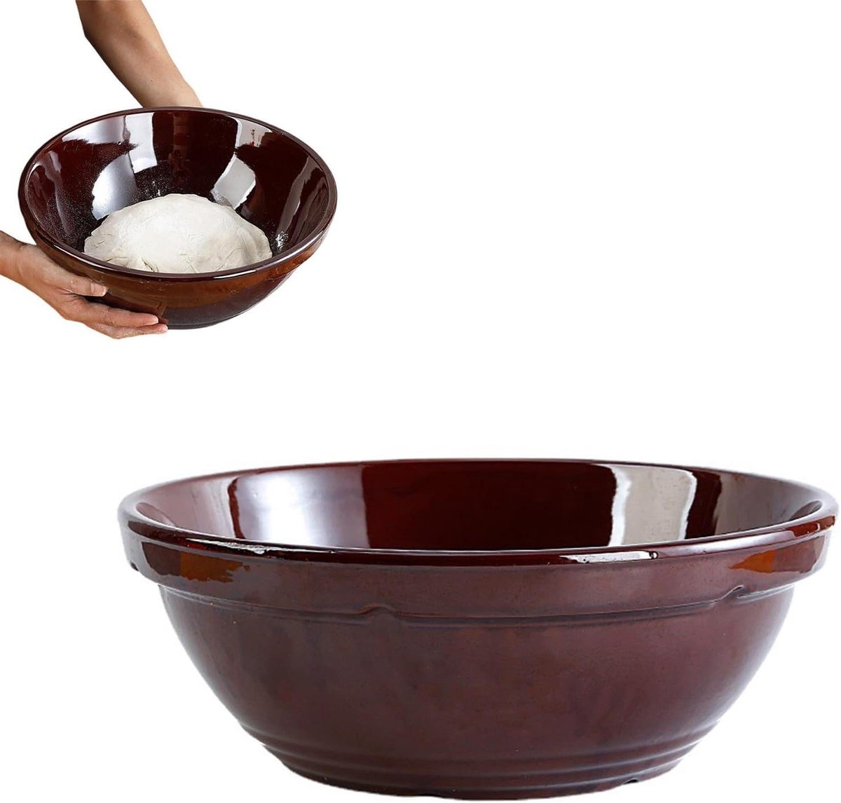 Kneedkom Keramiek - Beslagkom Mengkom - Deeg Bereiden - Non-stick Coating - 5500ML - Bruin