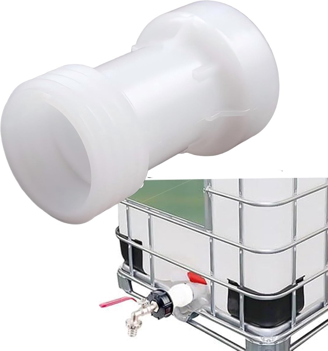 Adapter S60x6 verlenging afstandsstuk, IBC tankaccessoires, IBC container accessoires, rechte S60x6 grove schroefdraad op S60x6 grove schroefdraad, met pvc-afdichting