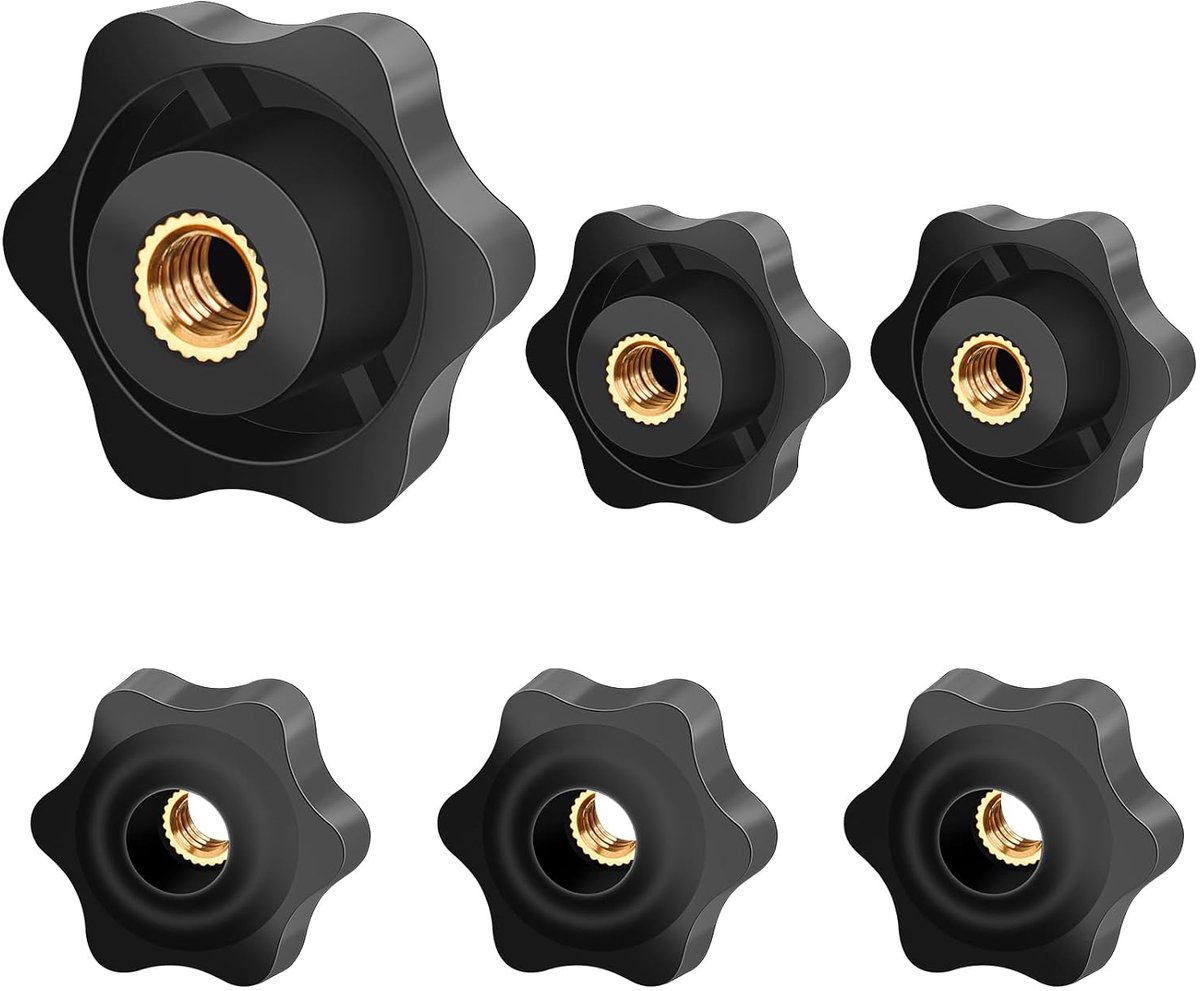 6 stuks M8 ster klemmoeren, handvat moeren diameter 38 mm knoppen grip plastic stermoer, handvat vleugelmoer duimbouten draad voor machines en meubels, werktuigmachines, fitnessapparatuur