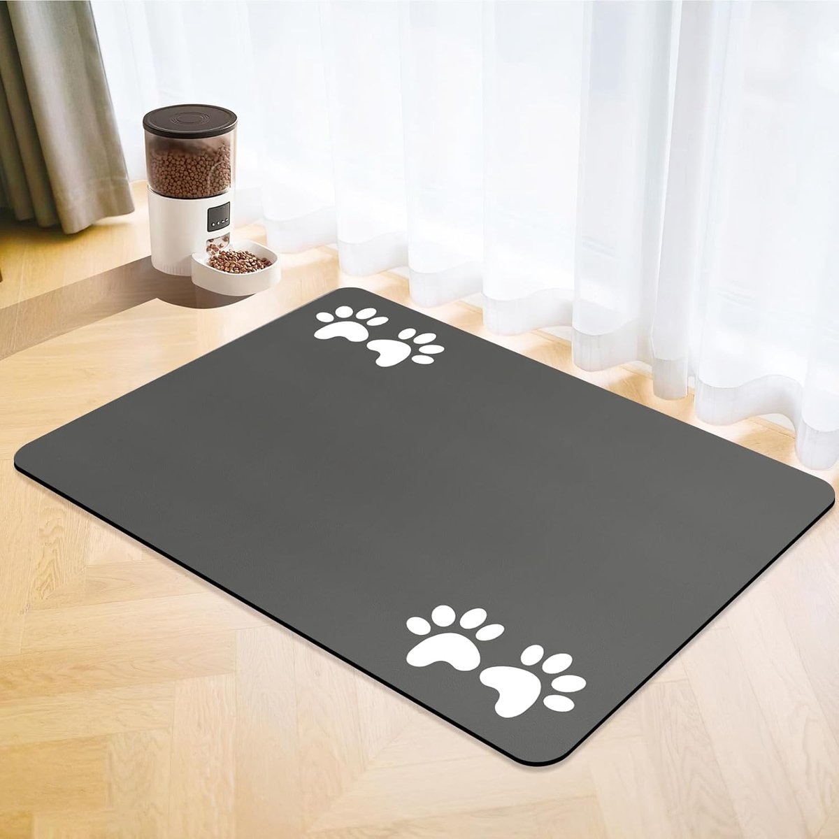 Voerbakmat voor honden,Antislip,Absorberend,Sneldrogend huisdier voermat voor honden en katten,Hondenvoermat kattenvoer mat,Absorberende Voermat Antislip Hondenbak Onderlegger (Donkergrijs, 43x80cm)