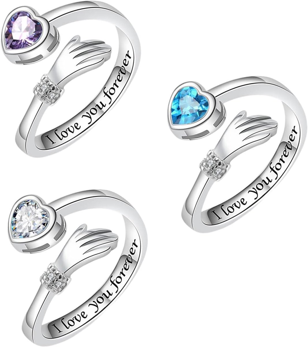 Ringen voor dames, verstelbaar, open, gegraveerd, 3 stuks (wit, blauw, paars), nee