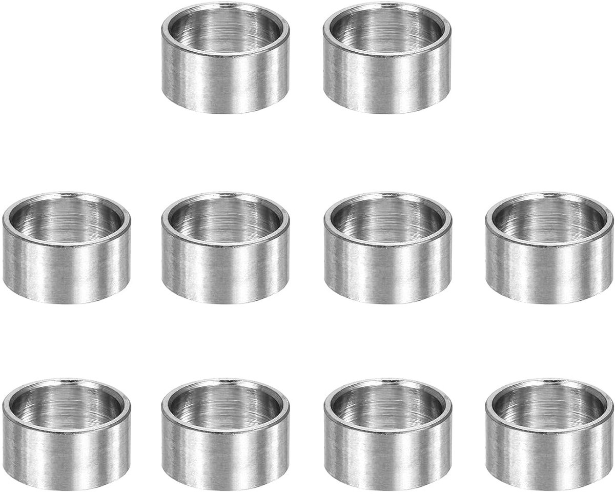 10 stuks metalen sluitringen, 10 mm ID x 12 mm OD x 6 mm lengte metalen sluitringen zonder schroefdraad, gladde afwerking, afstandhouders van roestvrij staal, geschikt voor schroeven M10